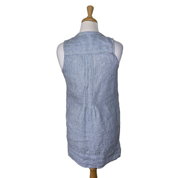 FAHERTY Isha 100% Linen Mini Dress Blue White Mini Stripe Sleeveless Size Small - Picture 2 of 9
